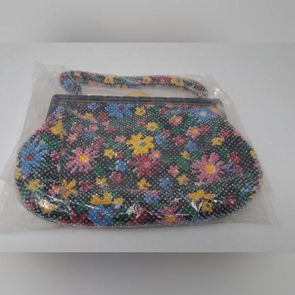 Vintage Beaded Purse Colorful Floral Flowers 80s 90s Hand Bag Satchel - Picture 9 of 11